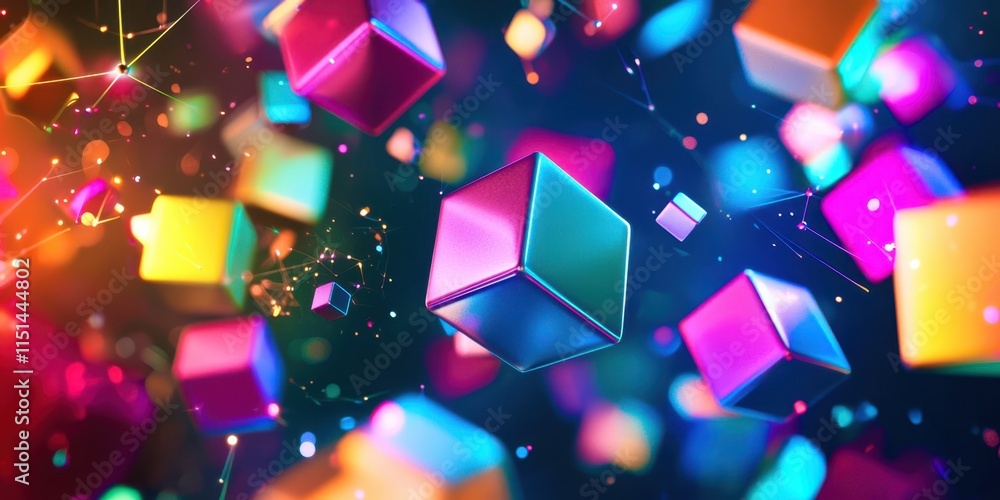 Poster colorful image of many cubes in different colors