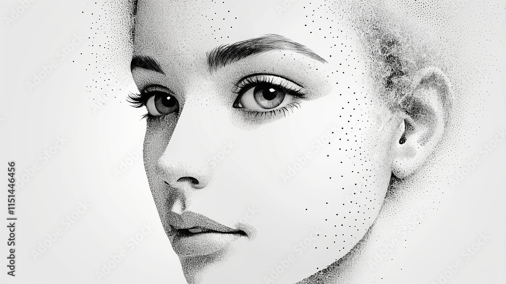 Aufkleber abstract human face in dots with fading effect – side profile design on white background
