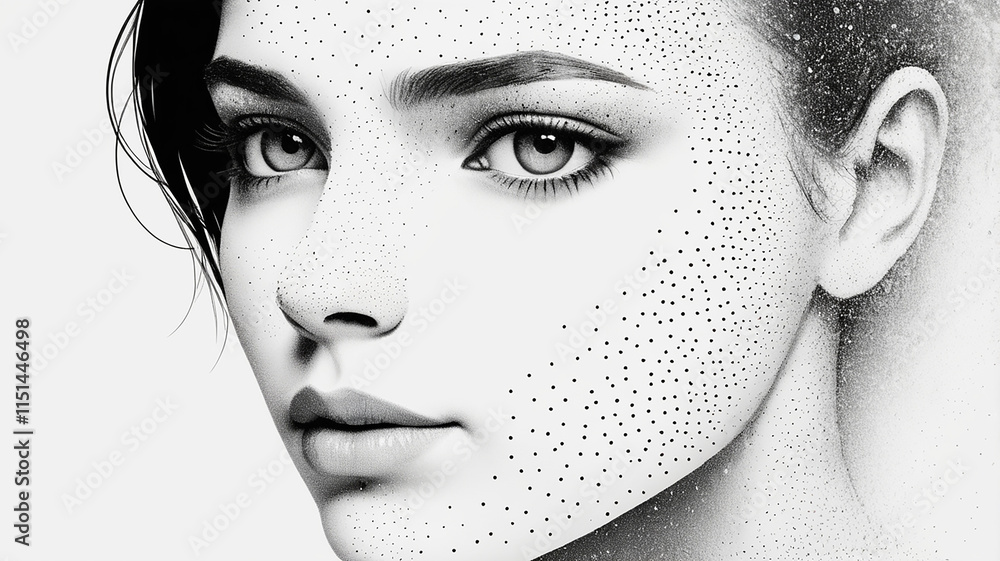 Aufkleber abstract human face in dots with fading effect – side profile design on white background