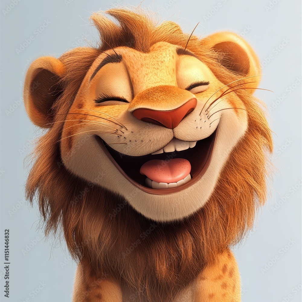 Canvas Prints Happy Cartoon Lion Cub Smiles Widely