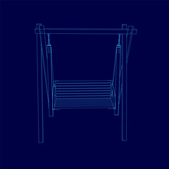 wooden classic outdoor hanging patio porch swing bench furniture with ropes isolated on blue background. 3d. vector illustration. Front view