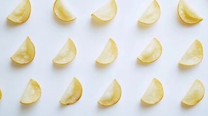 Naklejka premium Golden Crispy Potato Chips in a Geometric Pattern
