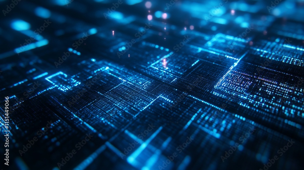 Poster futuristic blue digital grid background featuring a dynamic network of interconnected lines and node
