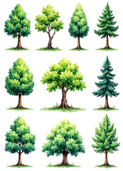 Obraz premium Watercolor trees collection. Set of hand drawn trees. Forest tree pack. new image