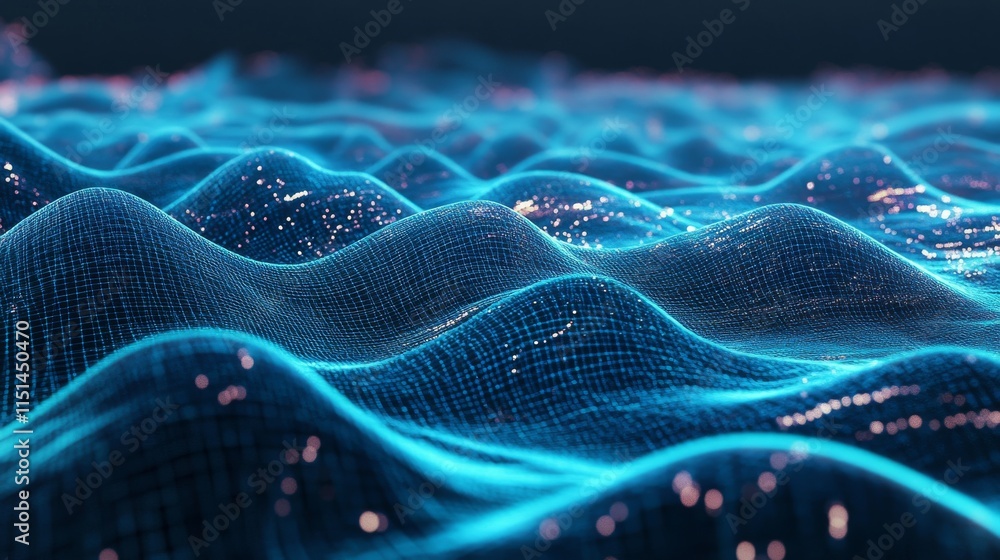 Poster futuristic blue digital grid background featuring a dynamic network of interconnected lines and node