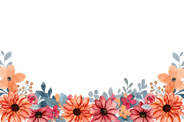 Obraz premium Watercolor flowers frame background for design. Floral border frame card template. Vector design illustration. for banner, wedding card.