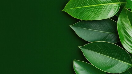 Obraz premium Tropical frame concept. A collection of vibrant green leaves on a dark green background.