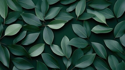 Obraz premium Tropical frame concept. A lush arrangement of vibrant green leaves on a dark background, enhancing natural beauty.