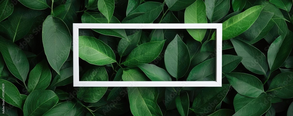 Aufkleber tropical frame concept. a vibrant arrangement of green leaves with a white frame for customization a