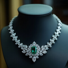 Elegant Diamond Emerald Necklace Jewelry Luxury Fashion Accessory