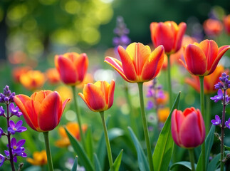 Obraz premium Flourishing summer garden adorned with a tapestry of colorful blossoms new image