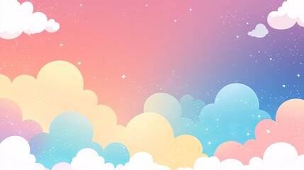 Fototapeta premium Abstract kawaii colorful cloudy sky background with soft pastel gradients and comic graphics – perfect for wedding card designs and presentations