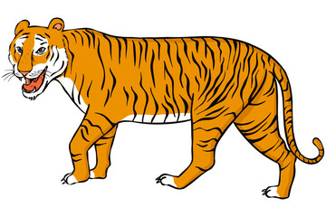 Retro wildlife tiger walking png