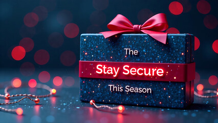 Cyberthemed holiday gift card with a message Stay Secure This Season, featuring festive cybersecurity imagery, 3D illustration new image