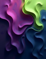Abstract fluid waves, vibrant colors, purple green orange blue, flowing gradients, smooth textures, dynamic swirls, ethereal atmosphere, cosmic energy, surreal art, digital painting, high contrast, vi