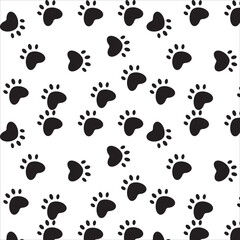 Fototapeta premium Cute paw seamless pattern. Repeating cartoon black dog or cat on white background. vector illustration