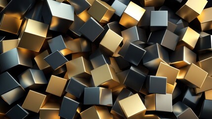Abstract Gold and Black Cubes 3D Render: A Luxurious Pile of Geometric Shapes