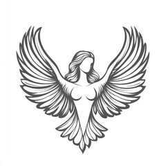Obraz premium Woman with large wings, line art illustration.