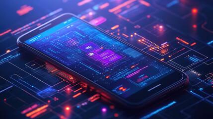 Futuristic Smartphone Interface with Digital Elements