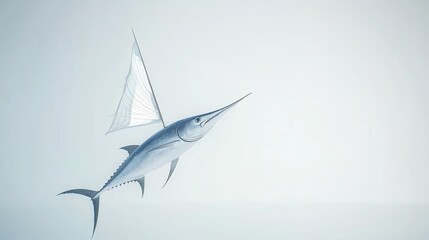 Obraz premium Flying Fish in Serene Atmosphere with Delicate White Sail