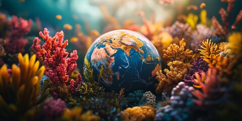 Vibrant Earth Surrounded by Jungle Plants