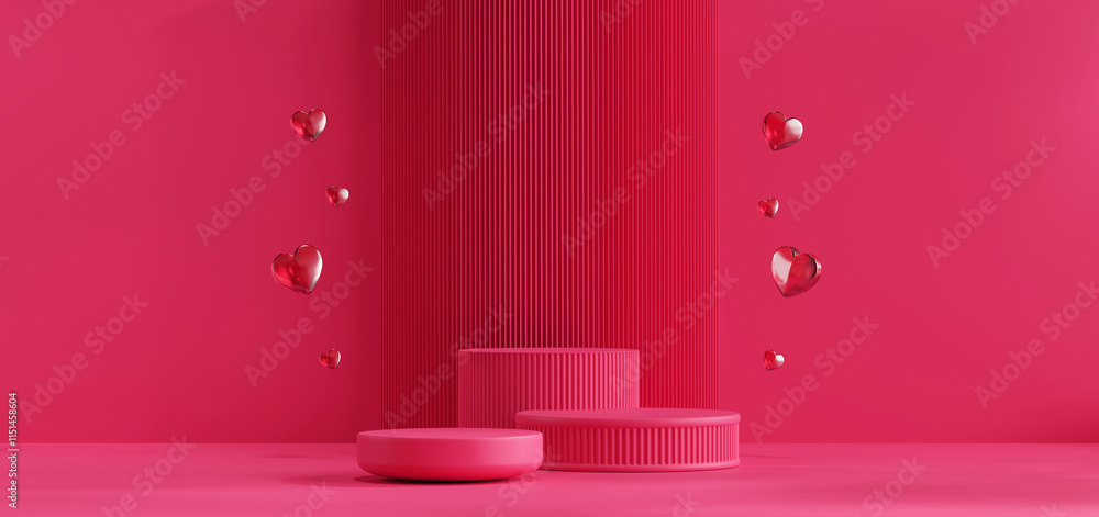 Poster podium red backdrop background for product display 3d rendering