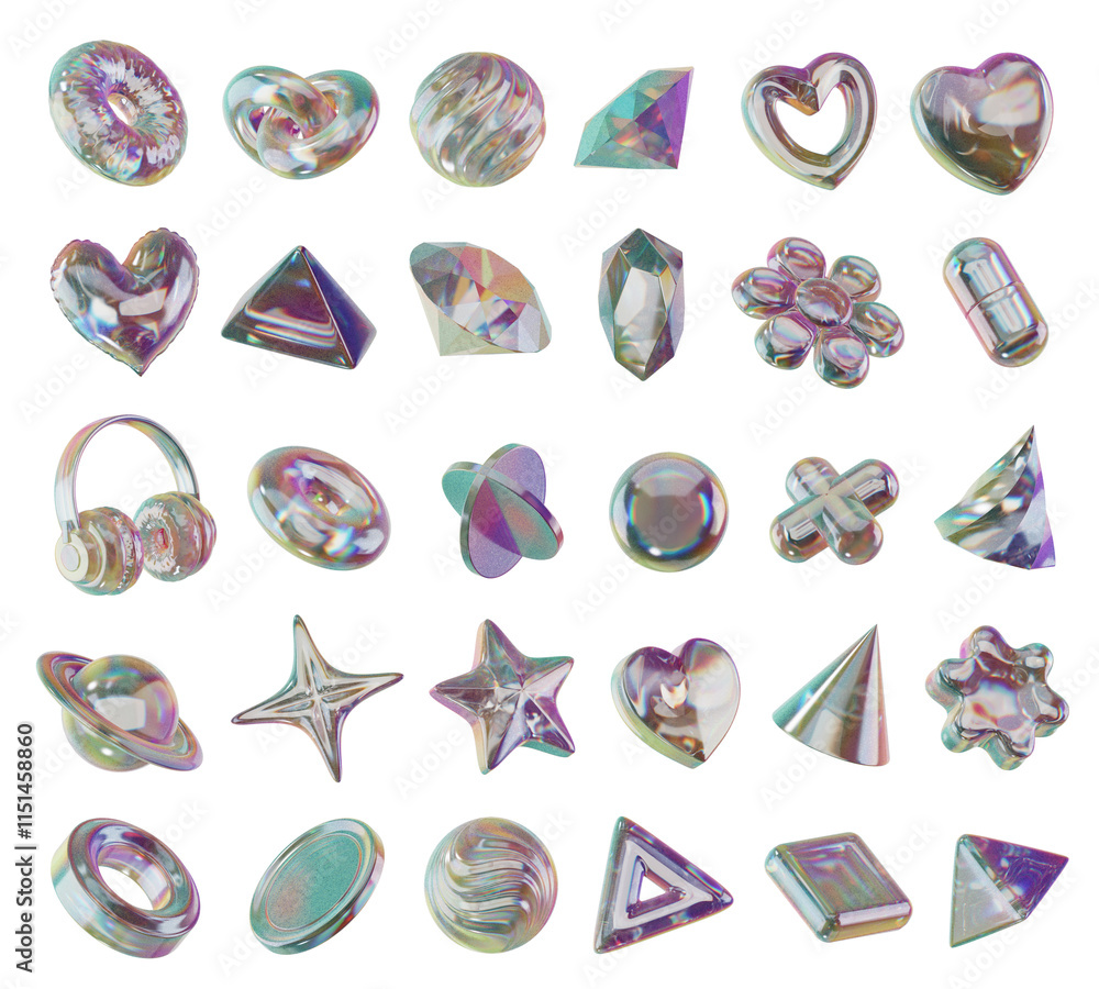 Poster holographic element set pack isolated background 3d rendering