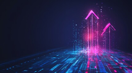 Futuristic raised arrow chart on digital transformation abstract technology background featuring big data insights and high-tech visualization