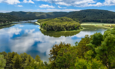 Panoramic view of the Foix Reservoir, Catalonia, Spain
