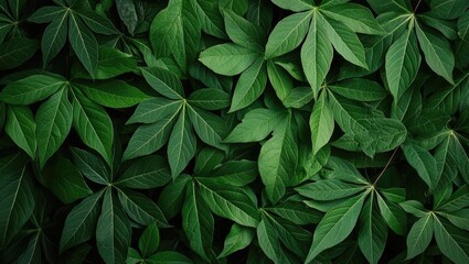 Tropical frame concept. Lush green leaves creating a vibrant, textured background in natural light.