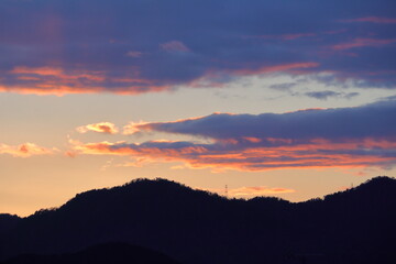 日没直後の西の空と綺麗な色の雲
