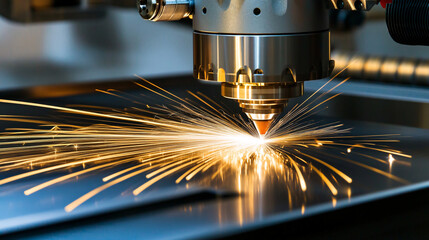 CNC Milling Machine Performing High-Speed Precision Laser Cutting of Metal Components in an Industrial Setting