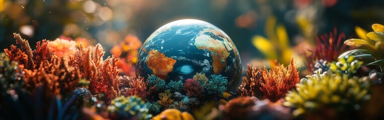 Vibrant Earth Surrounded by Jungle Plants