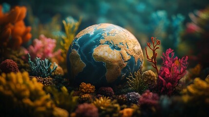 Vibrant Earth Surrounded by Jungle Plants