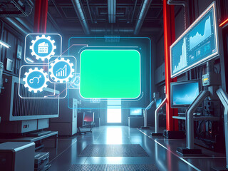 Hochmoderne Umgebung mit Greenscreen im Vordergrund