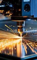 CNC Milling Machine Performing High-Speed Precision Laser Cutting of Metal Components in an Industrial Setting