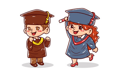 Boy and girl graduation celebrate character vector illustration