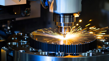 CNC Milling Machine Performing High-Speed Precision Laser Cutting of Metal Components in an Industrial Setting