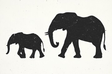 Fototapeta premium silhouette of an adult and baby elephant walking