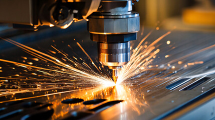 CNC Milling Machine Performing High-Speed Precision Laser Cutting of Metal Components in an Industrial Setting