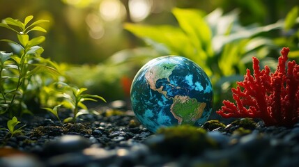 Vibrant Earth Surrounded by Jungle Plants