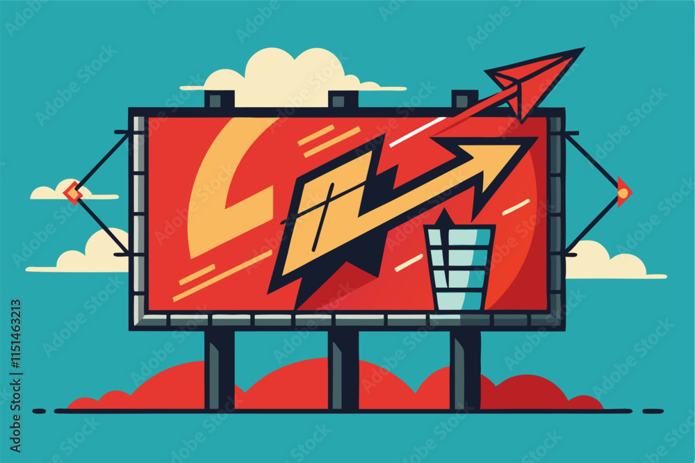 Aufkleber vector illustration of a billboard displaying growth metrics and progress indicators against a blue 