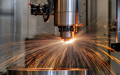 CNC Milling Machine Performing High-Speed Precision Laser Cutting of Metal Components in an Industrial Setting
