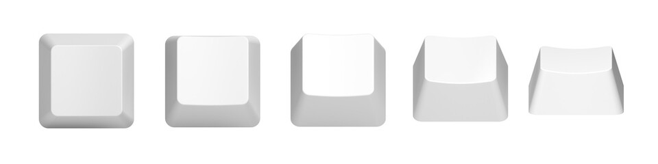 White keyboard key. Copy space. Button. Blank. Set. 3d illustration.