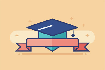 Graduation cap design with colorful elements and a ribbon celebrating academic achievements