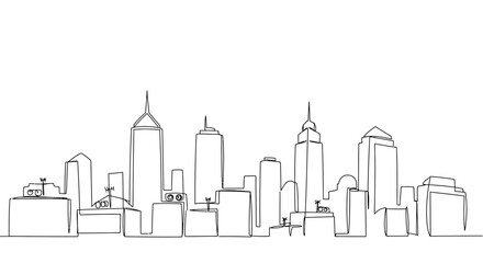 Obraz premium Minimalist Continuous Line Cityscape Editable Stroke Urban Skyline Vector Illustration 