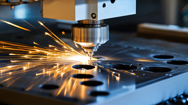 CNC Milling Machine Performing High-Speed Precision Laser Cutting of Metal Components in an Industrial Setting