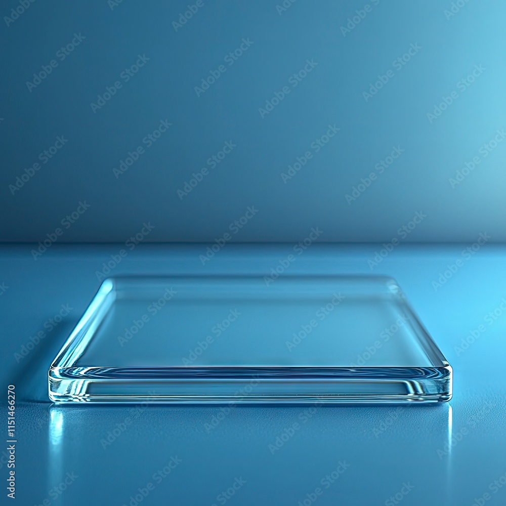 Poster a transparent rectangular glass plate rests on a smooth surface. the background and surface share a 