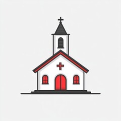Simple line art illustration of a church building.