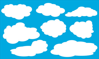 Collection of white cloud illustrations in blue sky